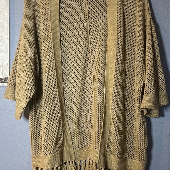 Ralph Lauren Jeans Co. LAL Long Open Fringe Cardigan Women’s XL Crochet Tan - Picture 2 of 8